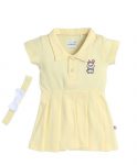 BUMZEE Baby Girls Cotton Half Sleeves Knee Length Frock With Headband