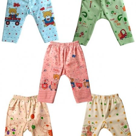 BabyNoor Unisex Cotton Pyjama Pant Set of 5 | Soft & Stretchable Sleepwear Pants Combo for Boys & Girls | Multicolored Cartoon Prints, Comfortable Nightwear for Kids