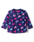 Babyhug Cotton Knit Full Sleeves Co-ords Night Suit With Bow Print - Navy Blue