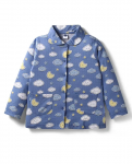 Teddy Sinker Knit Full Sleeves Co-ords Night Suit With Cloud Print - Blue