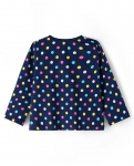 Babyhug Cotton Knit Full Sleeves Co-ord Night Suit With Polka Dot Print & Bow Applique - Navy Blue