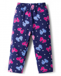Babyhug Cotton Knit Full Sleeves Co-ords Night Suit With Bow Print - Navy Blue