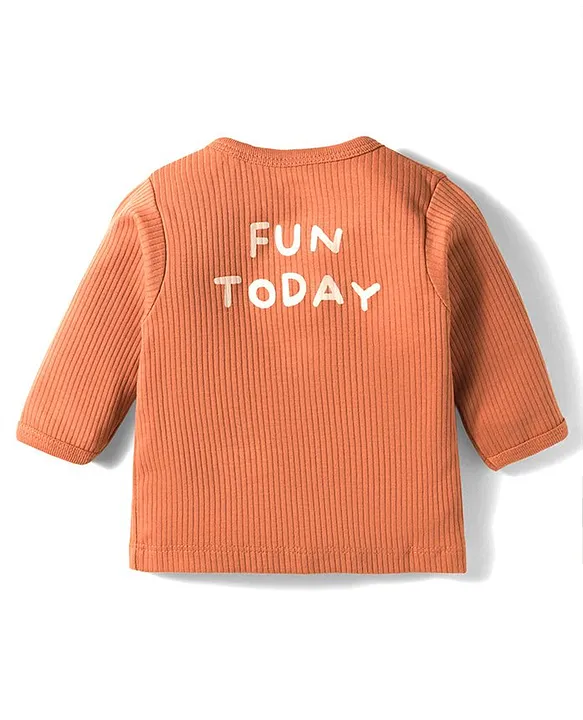 Simply Interlock Knit Full Sleeves Footed Night Suit With Smiley Print - Bronze