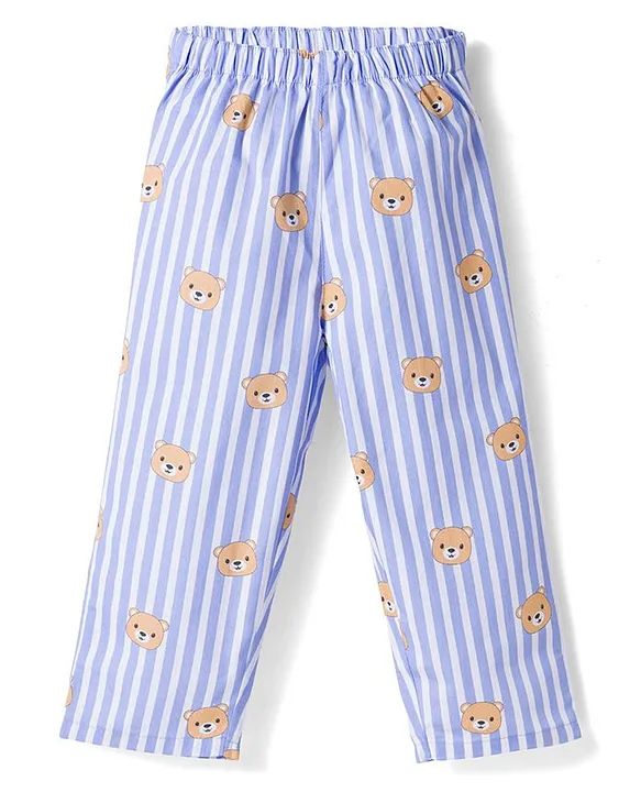 Babyhug Cotton Woven Full Sleeves Co-ords Night Suit With Animal Print - Blue