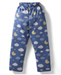 Teddy Sinker Knit Full Sleeves Co-ords Night Suit With Cloud Print - Blue