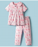 Babyhug Cotton Knit Half Sleeves Co-ords Night Suit With Animal Print - Pink