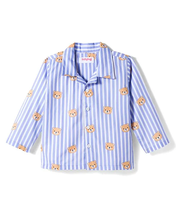 Babyhug Cotton Woven Full Sleeves Co-ords Night Suit With Animal Print - Blue