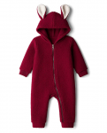 Kanvin Knit Full Sleeves Fur Winter Wear Romper With Ear Applique - Maroon