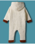 Mark & Mia Knit Full Sleeves Winter Wear Fur Hooded Romper With Pocket & Badge Detailing & Teddy Applique - Off White