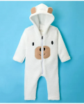 Kanvin Knit Full Sleeves WInter Wear Romper With Ear & Face Applique - White