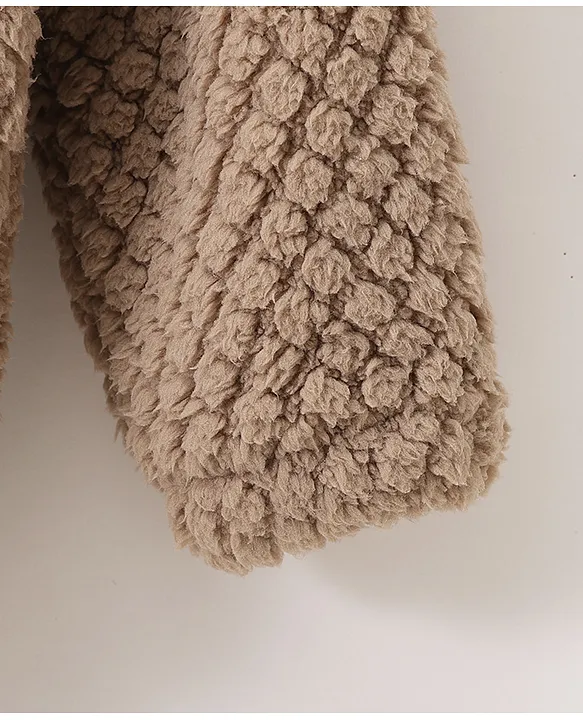 Mark & Mia Full Sleeves Winter Wear Fur Sweatjacket & Lounge Pant Set with Shark Patch Detailing - Light Brown