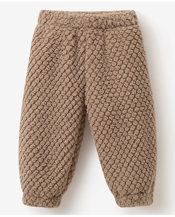 Mark & Mia Full Sleeves Winter Wear Fur Sweatjacket & Lounge Pant Set with Shark Patch Detailing - Light Brown