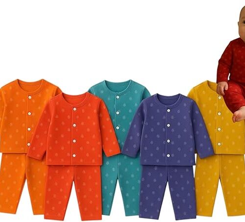 New Born Baby Cotton Tshirt & Pant Set 0-6 Months | Nightwear | Night Suit | Sleepwear for Infant | Soft Breathable Fabric | for Boys and Girls Baby| Pack of 5 Combo|
